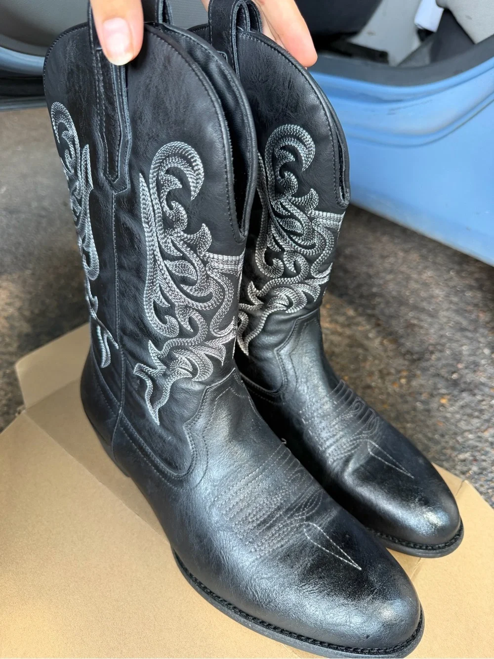 Amazon Men's Black Western Embroidered Leather Boots